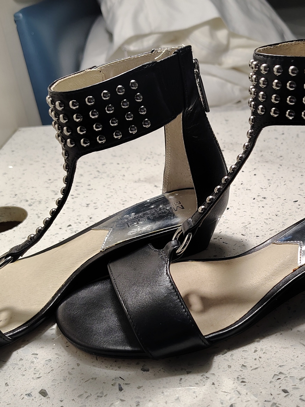 Women's Black Studded Ankle-Strap Sandals